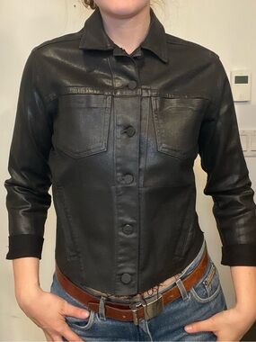 L'AGENCE Black Button-Front Faux Leather Jacket